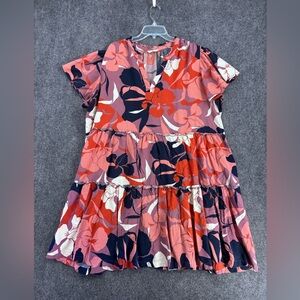 Terra & Sky Floral Tiered Dress Flutter Sleeves Size 3X Boho Chic Prairie